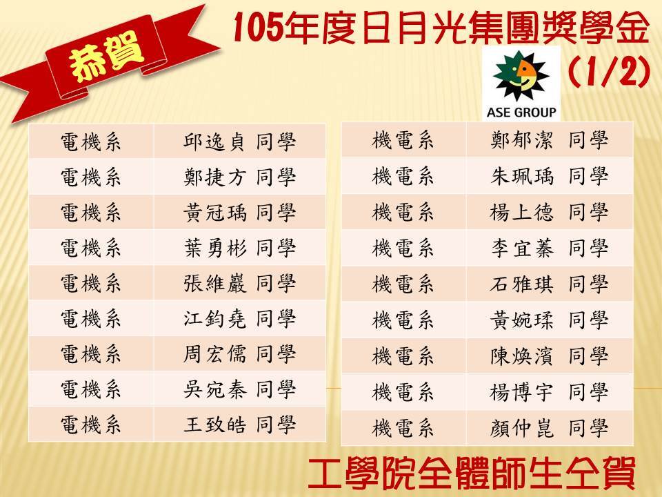105年度日月光集團獎學金名單圖片