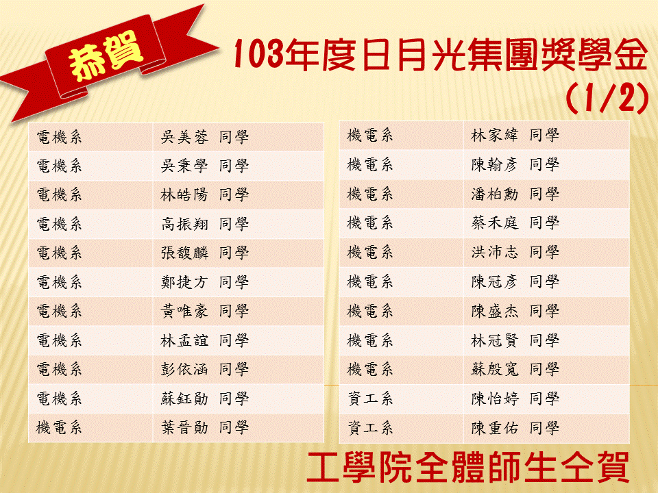 恭賀以下同學榮獲日月光集團獎學金圖片